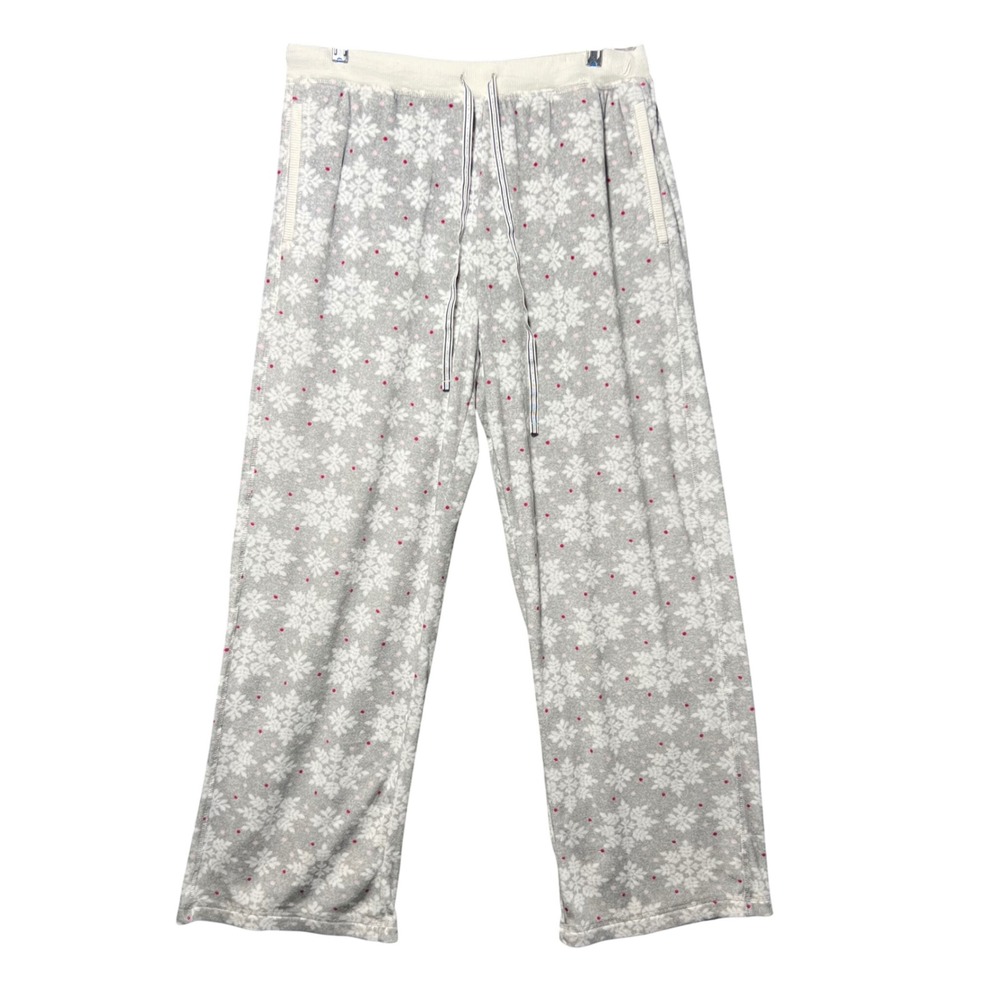 Nautica‎ Snowflake Fleece Pajama Pants M Gray White Red Christmas Sleepwear
